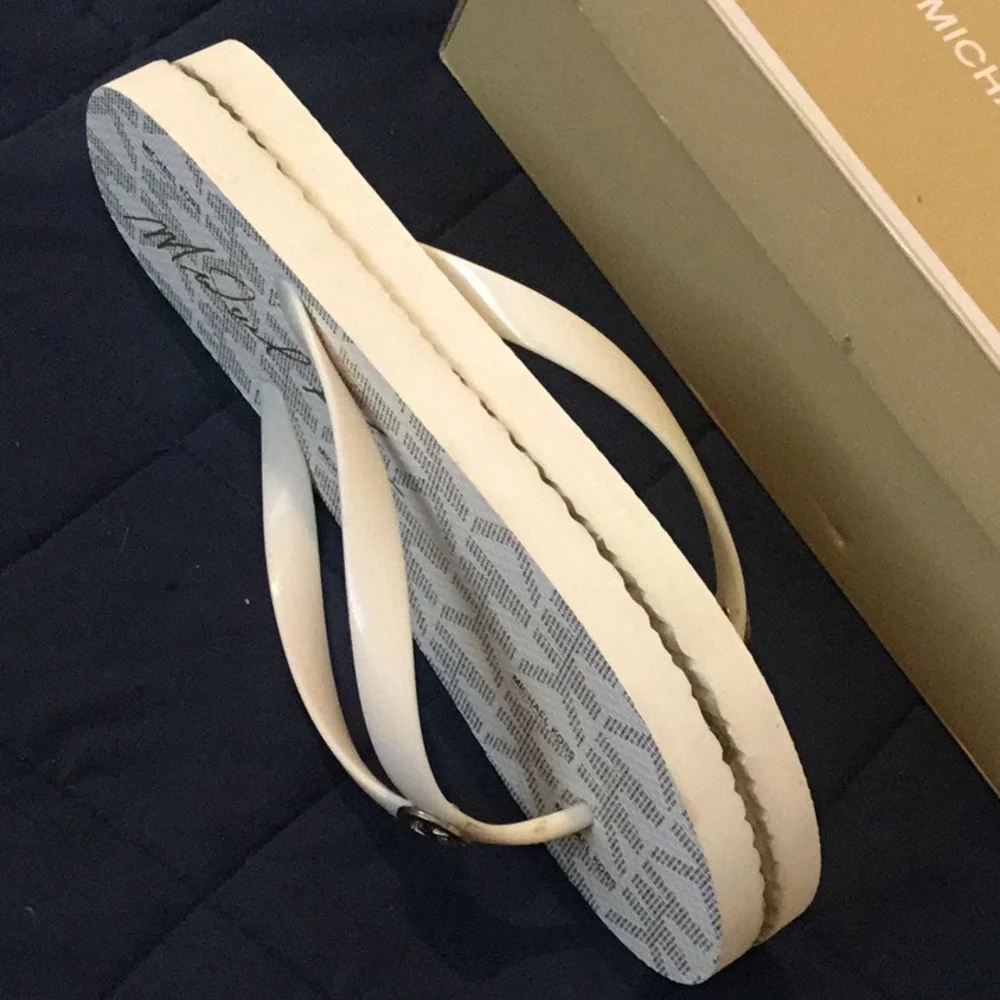 Michael Kors White Logo Print Jelly Flip Flops